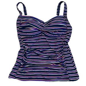 Nip Tuck Swim Blue Red White Striped Twist Front Ruched Tankini Top Size 6